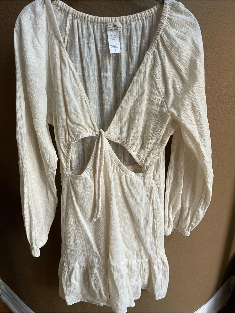 L*SPACE x REVOLVE Feelin’ Fine Cream Long Sleeve Cutout Mini Dress L